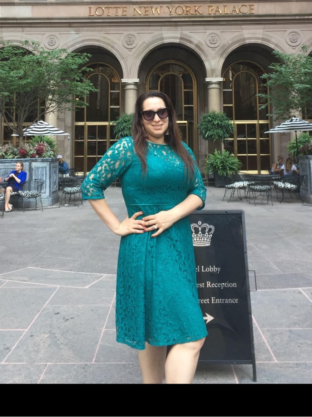 Adrianna Papell Teal Lace Fit-and-Flare Dress - Size 14W